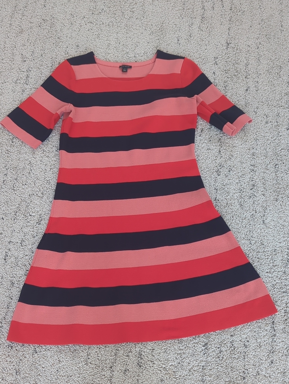 Ann Taylor Striped Midi Dress in Coral, Navy, and Pink